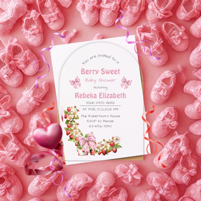Berry Sweet Pink Gingham Baby Shower Invitation (Creator Uploaded)