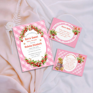 Berry Sweet Pink Gingham Baby Shower Invitation