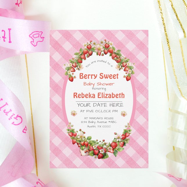 Berry Sweet Pink Gingham Baby Shower Invitation (Creator Uploaded)