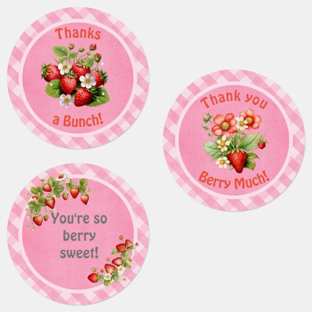 Berry Sweet Pink Gingham Baby Shower  Labels (Group)