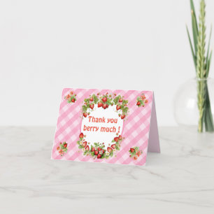 Berry Sweet Pink Gingham  Letterpress Thank You Card
