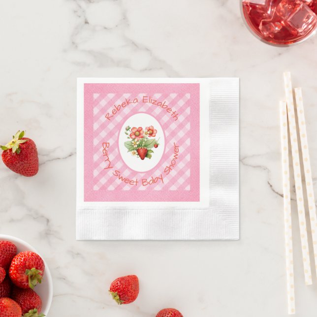 Berry Sweet Pink Gingham Shower Napkins (Insitu)