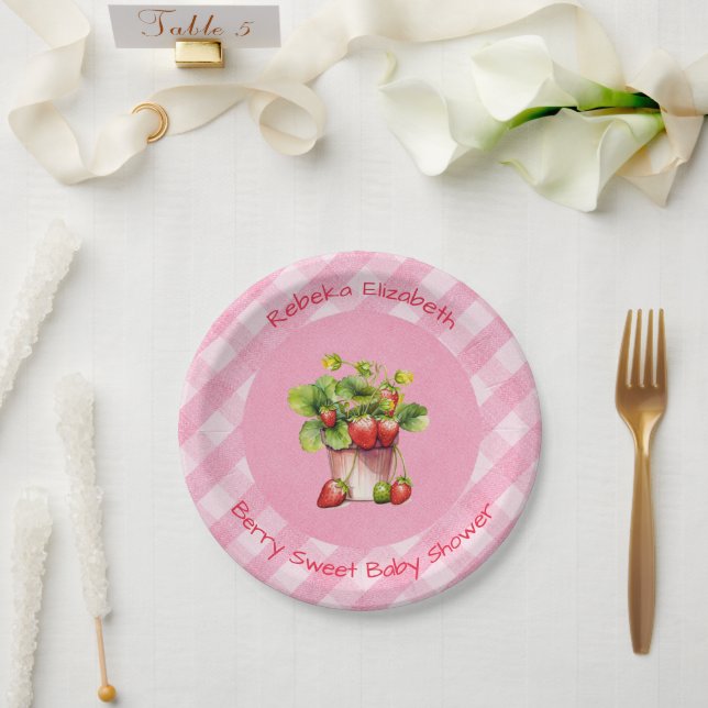 Berry Sweet Pink Gingham Shower Paper Plate (Wedding)