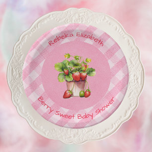 Berry Sweet Pink Gingham Shower Paper Plate