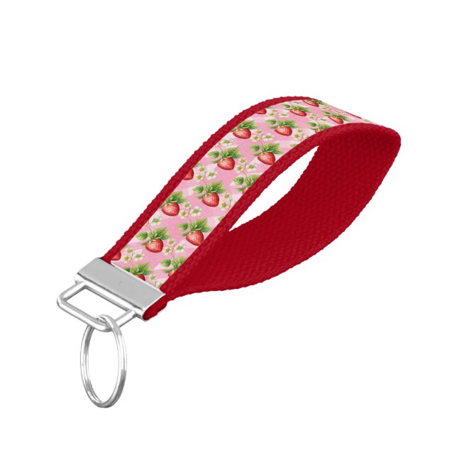 Berry Sweet Pink Gingham Shower Wrist Keychain (Angled Down)