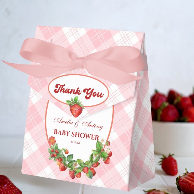 Berry Sweet Pink Gingham Strawberries Baby Shower Favor Boxes (Creator Uploaded)