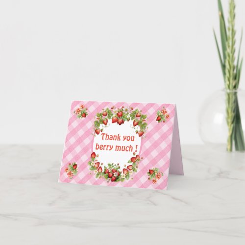 Berry Sweet Pink Gingham  Thank You Card