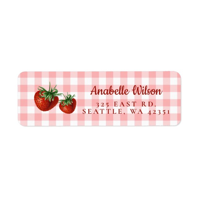 Berry Sweet Pink Plaid Strawberries  Label (Front)