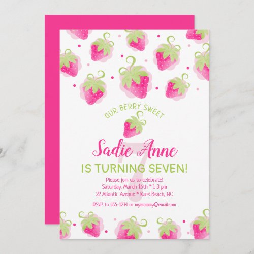 Berry Sweet Pink Strawberries Birthday Invitation