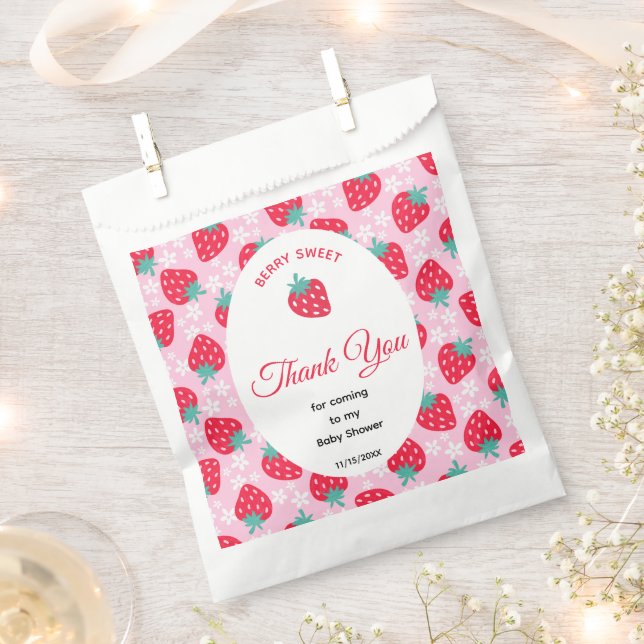 Berry Sweet Pink Strawberry Baby Shower Favor Bag (Clipped)
