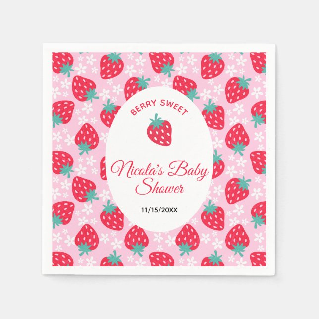 Berry Sweet Pink Strawberry Baby Shower Napkins (Front)