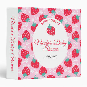 Berry Sweet Pink Strawberry Baby Shower  Photo 3 Ring Binder
