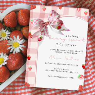 Berry Sweet Pink Strawberry Coquette Baby Shower Invitation