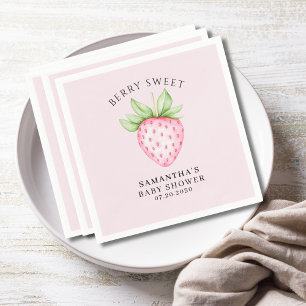 Berry Sweet Pink Strawberry Girl Baby Shower Napkins