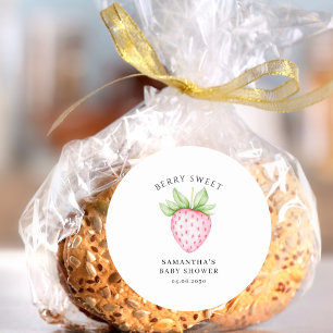 Berry Sweet Pink Strawberry Watercolor Baby Shower Classic Round Sticker