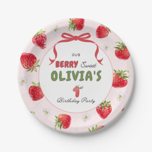 Berry Sweet Pink Watercolor Strawberry Paper Plate
