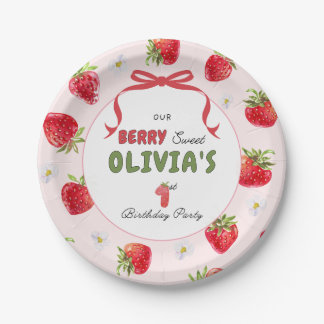 Berry Sweet Pink Watercolor Strawberry Paper Plate