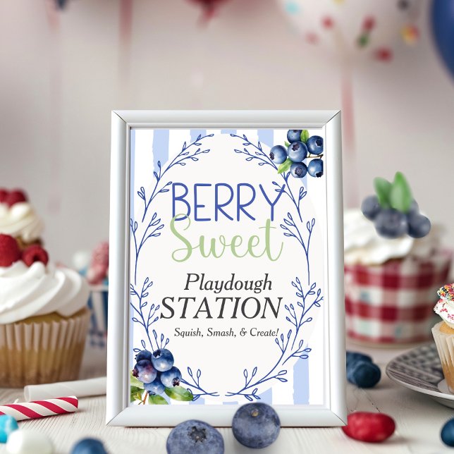 Berry Sweet Playdough Station  Blueberry Sign Invitation (Berry Sweet Playdough Station Blueberry Sign)