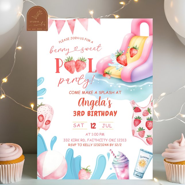 Berry Sweet Pool Birthday Party Invitation (Creator Uploaded)