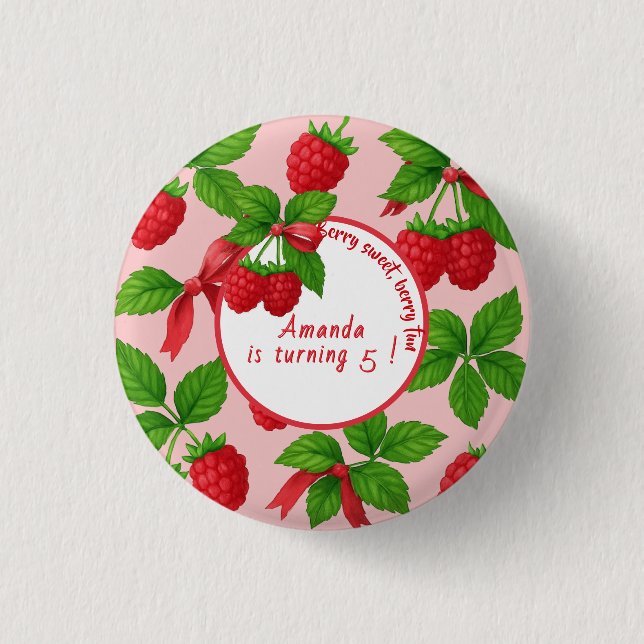 Berry Sweet Raspberry Kids Birthday Party -  Button (Front)