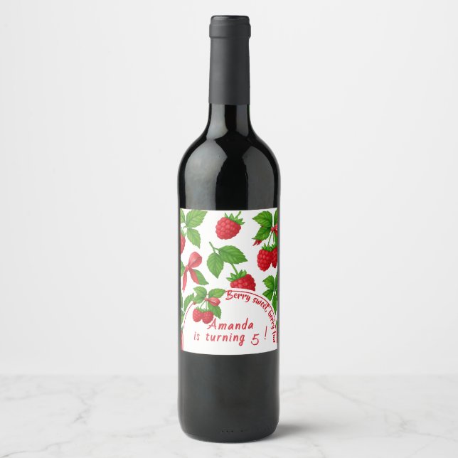 Berry Sweet Raspberry Kids Birthday Party -  Wine Label (Front)