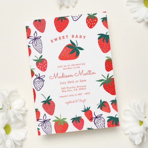 Berry Sweet Red Strawberry Baby Shower Invitation