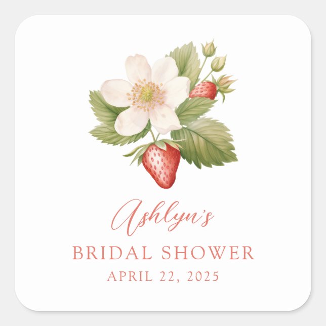 Berry Sweet Red Strawberry Bridal Shower Sticker (Front)