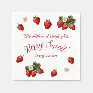 Berry Sweet Red Strawberry Couples Baby Shower Napkins