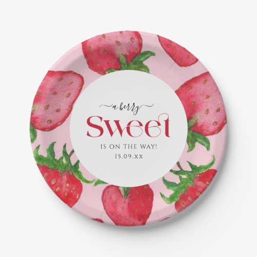 Berry Sweet Red Strawberry Girl Baby Shower Paper Plates