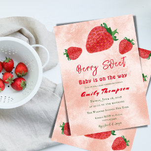 Berry Sweet Red Strawberry Watercolor Baby Shower Invitation