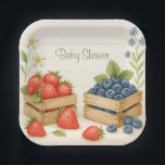 Berry Sweet Rustic Baby Shower Paper Plate<br><div class="desc">Serve your treats in style with this charming Berry Sweet baby shower paper plate. Featuring a watercolor illustration of ripe strawberries, blueberries, rustic wooden textures, and delicate florals, this design brings a warm farmhouse feel to your celebration. Perfect for summer baby showers, garden parties, or rustic-themed events. Fully customizable so...</div>