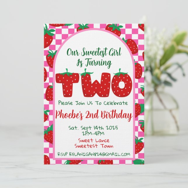 Berry Sweet Second Birthday Party Invitation (Standing Front)
