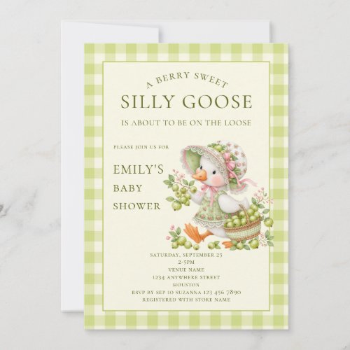 Berry Sweet Silly Goose Gooseberry Baby Shower Invitation