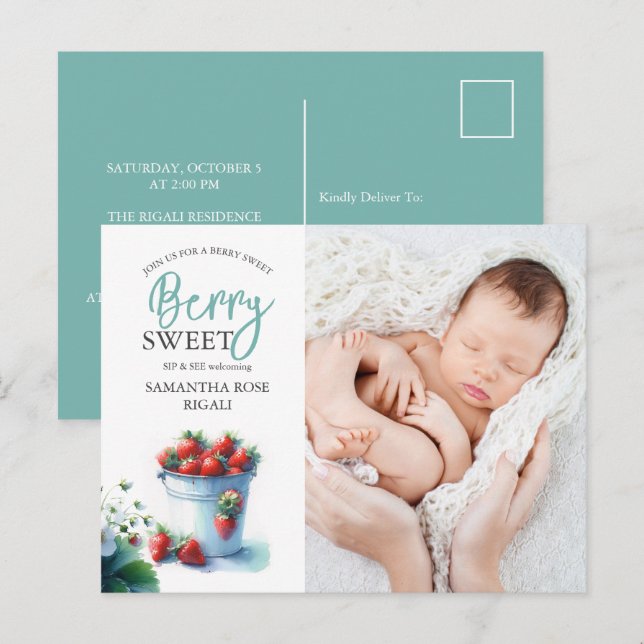 Berry Sweet Sip and See Baby Shower Invites (Front/Back)