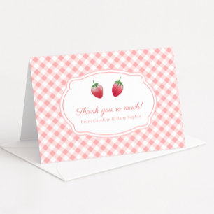 Berry Sweet Strawberries And Pink White Gingham Letterpress Thank You Card