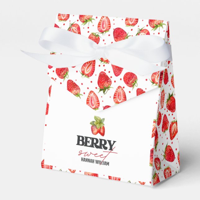 Berry Sweet Strawberries Baby Shower Favor Boxes (Front Side)