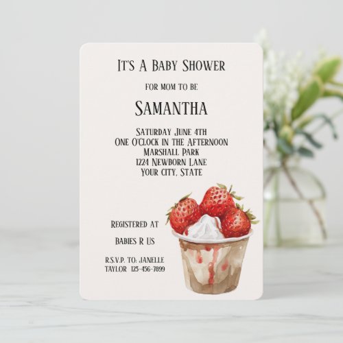 Berry Sweet Strawberries Baby Shower Invitation