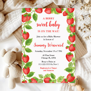 Berry Sweet Strawberries Baby Shower Invitation