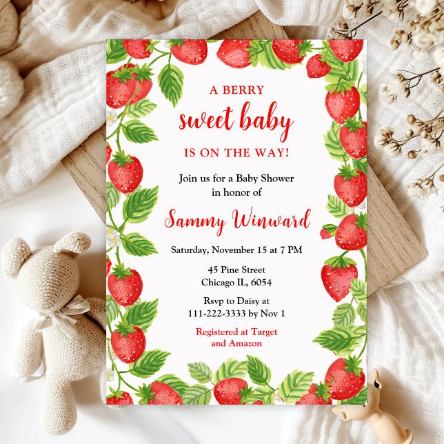 Berry Sweet Strawberries Baby Shower Invitation (Creator Uploaded)