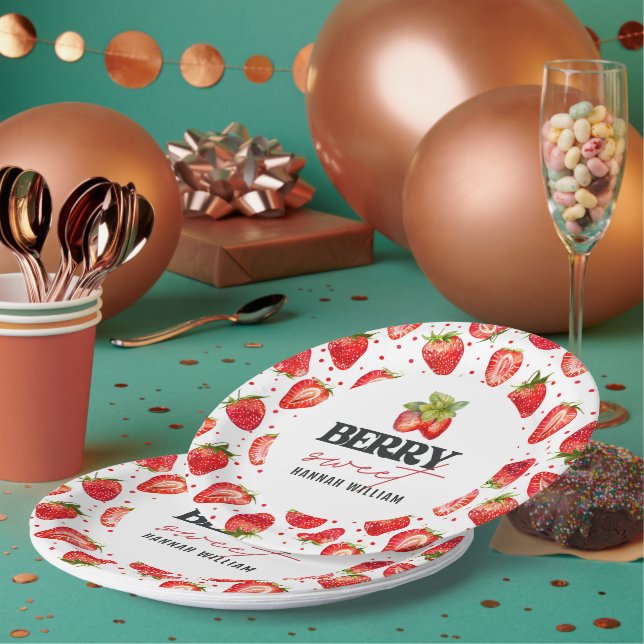 Berry Sweet Strawberries Baby Shower Paper Plates (Multi)