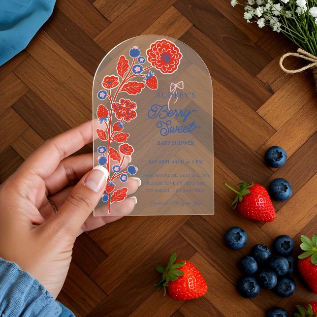 Berry Sweet Strawberries, Blueberries & Blooms Acrylic Invitations (Berry Sweet Strawberries, Blueberries & Blooms Acrylic Invitations)