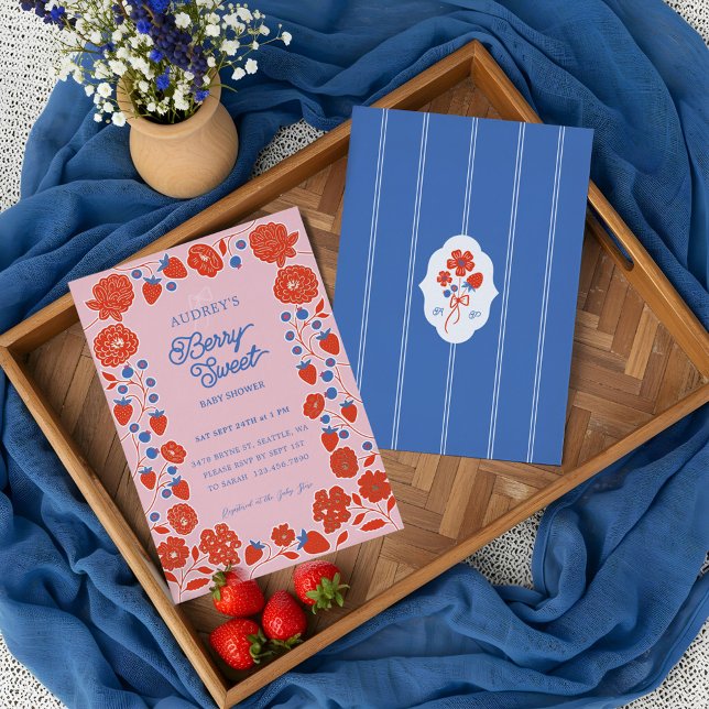 Berry Sweet Strawberries, Blueberries & Blooms Foil Invitation (Berry Sweet Strawberries, Blueberries & Blooms Foil Invitation)