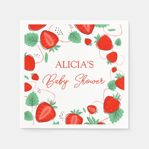 Berry Sweet Strawberries Girl Baby Shower Napkins