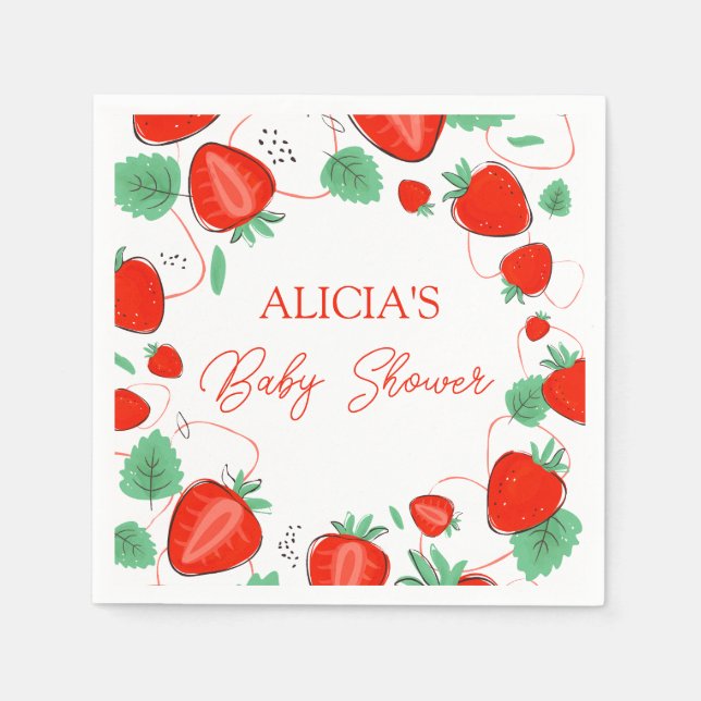 Berry Sweet Strawberries Girl Baby Shower Napkins (Front)