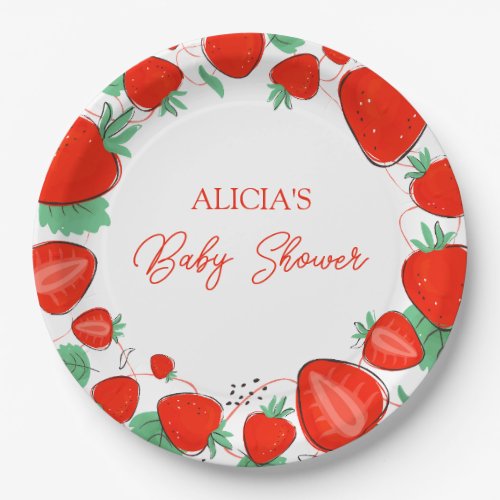 Berry Sweet Strawberries Girl Baby Shower Paper Plates