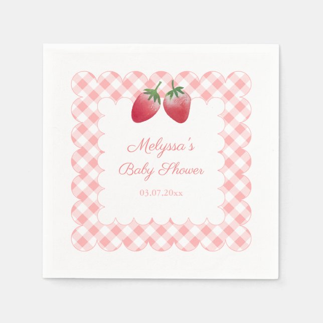 Berry Sweet Strawberries Theme Baby Shower Party Napkins (Front)