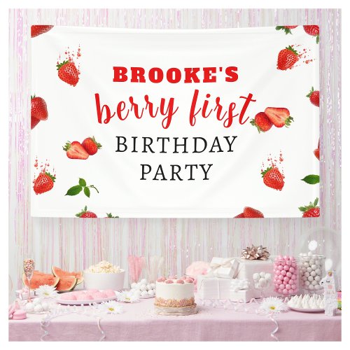 Berry Sweet Strawberry 1st Birthday Banner