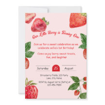 Berry Sweet Strawberry 1st Birthday Invitation 