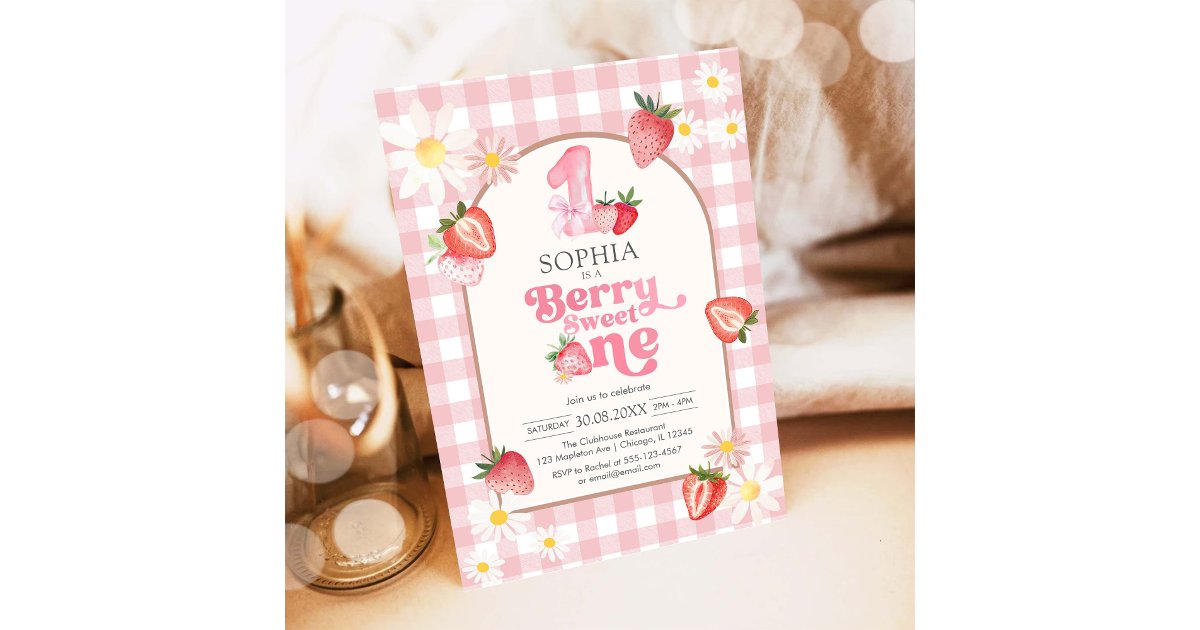 Berry Sweet Strawberry 1st Birthday Invitation | Zazzle