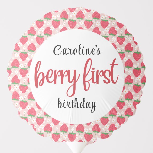 Berry Sweet Strawberry 1st Birthday Party Balloon (Front)